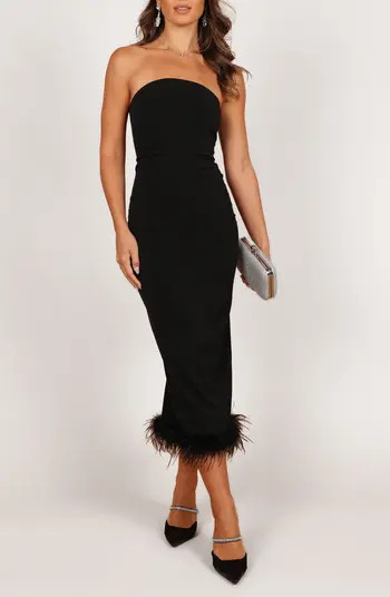 Petal & Pup Clara Feather Trim Strapless Cocktail Midi Dress | Nordstrom | Nordstrom