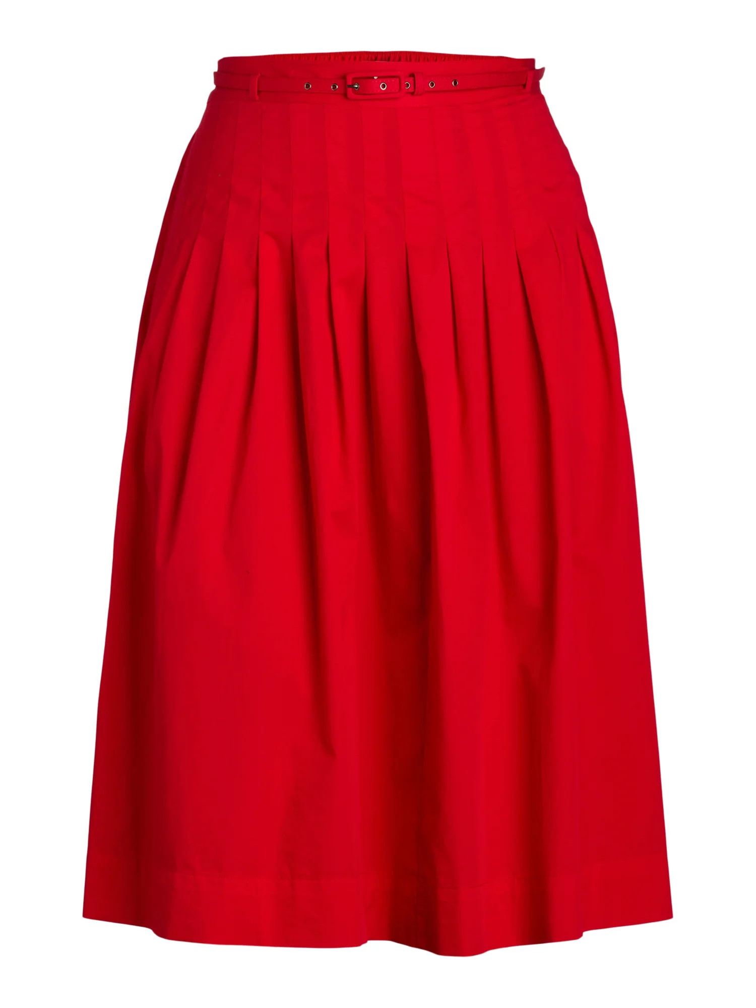 Free Assembly Women's Belted Cotton Pleated Midi Skirt, Sizes XS-4X | Walmart (US)