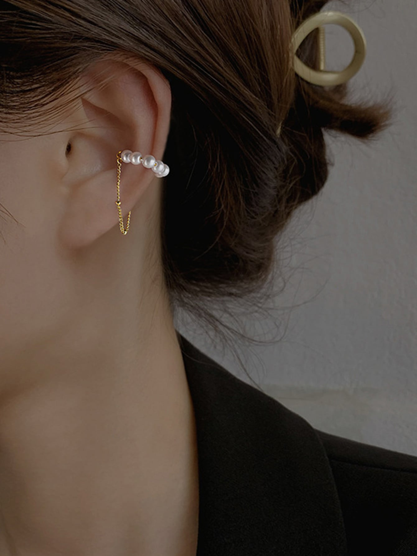 1 elegant imitation pearl chain tassel ear cuff | SHEIN