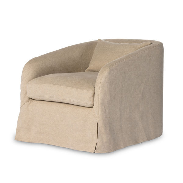 Topanga Flanders Flax Linen Slipcover Swivel Chair | Scout & Nimble