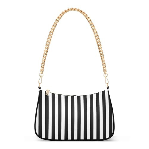 WEIYEKO Black White Striped Chain Shoulder Bag Hobo Tote Handbag Mini Clutch Purse with Zipper Closure for Women | Amazon (US)