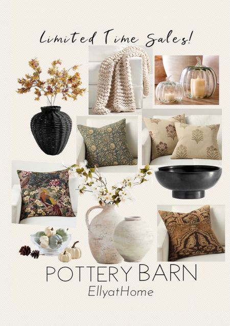 Limited time sales at Pottery Barn! Shop fall florals, best selling black woven vase and bowl, beautiful fall color textured throw pillows, cozy throw blanket, textured vase, pumpkin vase fill, glass pumpkins. Labor Day sales. Fall home decor accessories. 

#LTKunder50 #LTKhome #LTKsalealert
