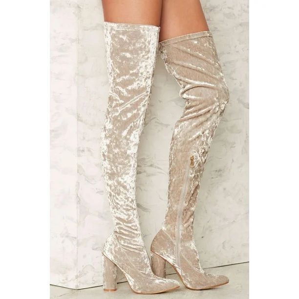 Cape Robbin Paw-27 Grey Velvet Stretchy Pointy Toe Thigh High Block Heel Boot (5.5) - Walmart.com | Walmart (US)