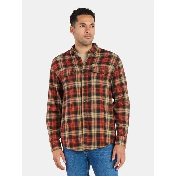 George Men's and Big Men's Double Pocket Flannel Shirt, Sizes XS-3XLT | Walmart (US)