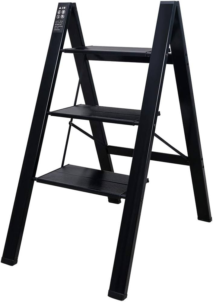 BAOYOUNI 3 Step Ladder Lightweight Folding Aluminum Step Stool Heavy Duty Stepladders Storage She... | Amazon (US)