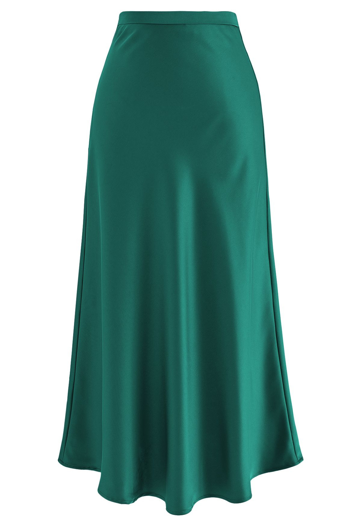 Satin Finish Bias Cut Midi Skirt in Emerald | Chicwish