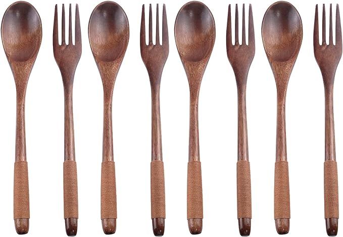 Antrader Wooden Spoons Forks Set Kitchen Tableware Dinnerware Flatware Eco friendly Natural Wood ... | Amazon (US)