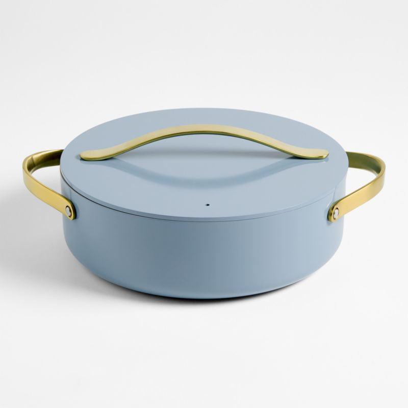 Caraway Cookware Plus Blue Lagoon Ceramic Non-Stick Rondeau with Gold Hardware | Crate & Barrel | Crate & Barrel