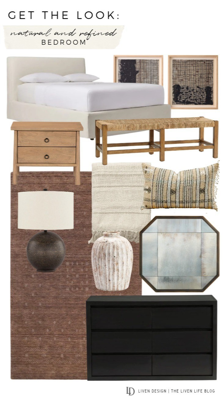 Neutral bedroom decor. Earthy. Modern textured art. Brown rug. Textured layered room. Throw pillows. Nightstand. Dresser. Upholstered bed. Neutral decor 

#LTKSeasonal #LTKHome #LTKSaleAlert