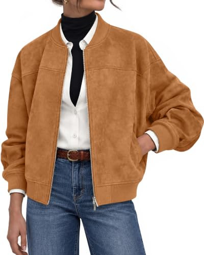 Lazysmile Women's Faux Suede Bomber Jackets Fall Fashion Outfits | Amazon (US)