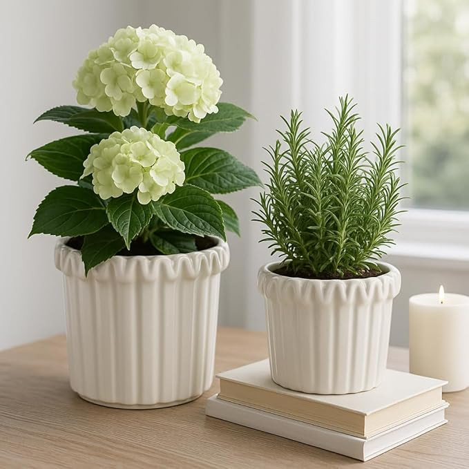 Sagebrook Home Set of 2 7/9" Fluted Planters, Ivory | Amazon (US)