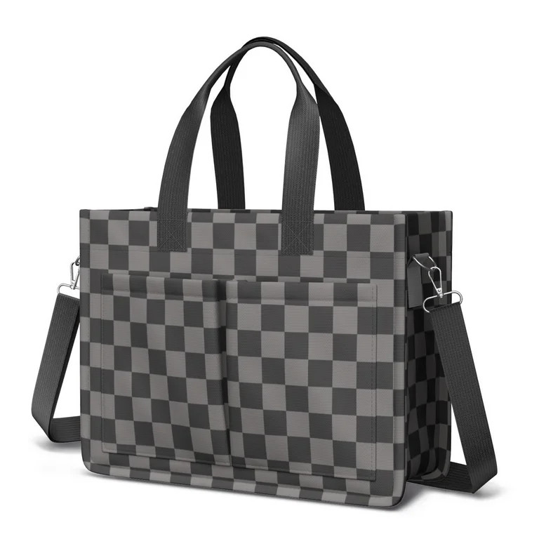 Canvas Tote Bag for Women with Compartments, Large Cute Grey Checkered Teacher Student Shoulder B... | Walmart (US)