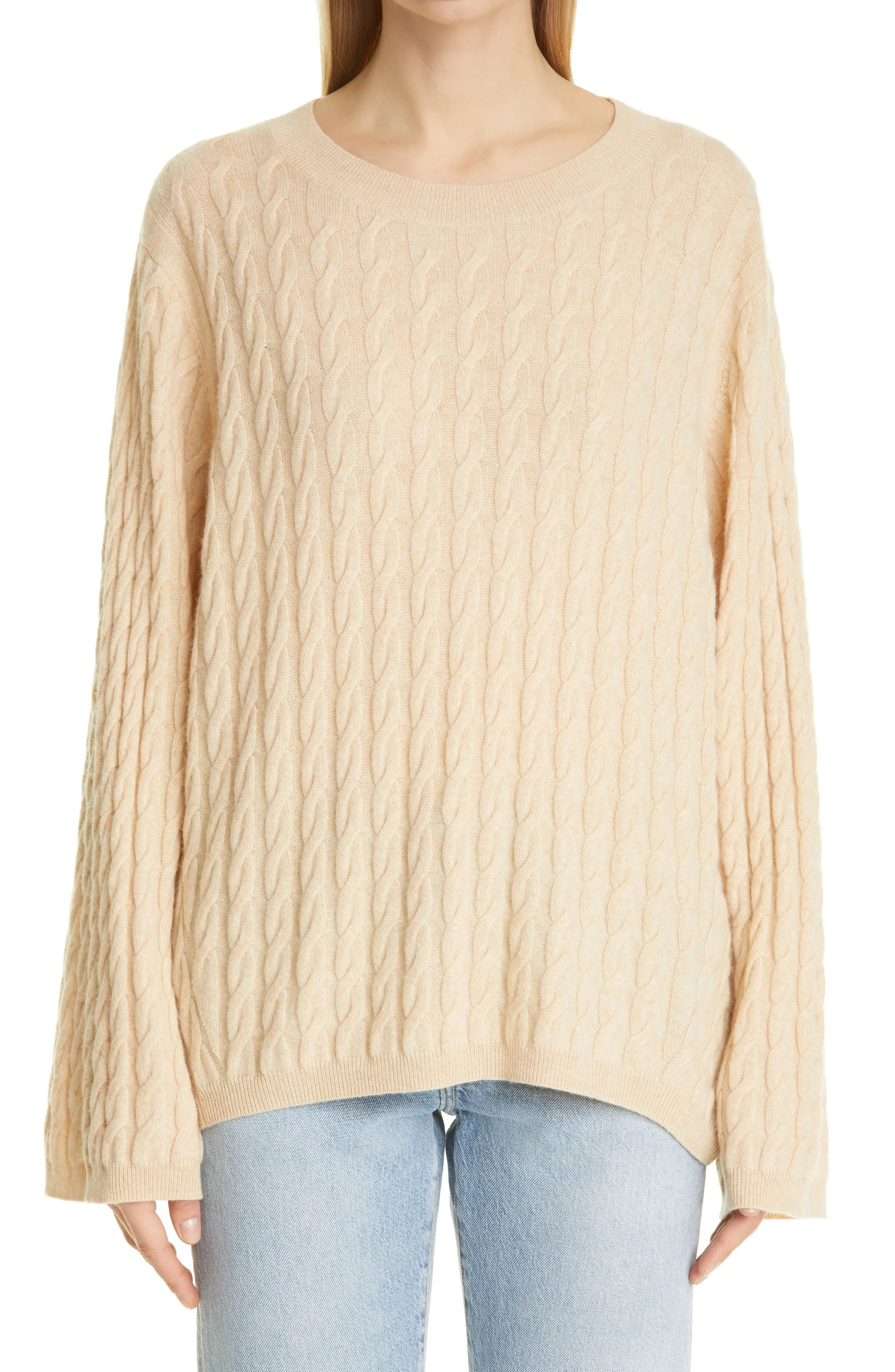 Toteme Women's Cable Stitch Cashmere Sweater in Crumble at Nordstrom, Size Large | Nordstrom