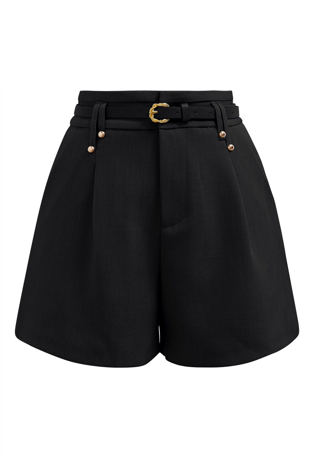 Solid Color Belted Shorts in Black | Chicwish