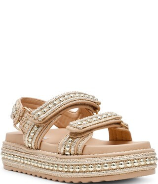 BigMona Raffia Studded Turnlock Detail Platform Sandals | Dillard's