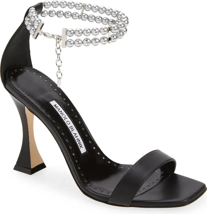 Manolo Blahnik Charona Imitation Pearl Ankle Strap Sandal | Nordstrom | Nordstrom