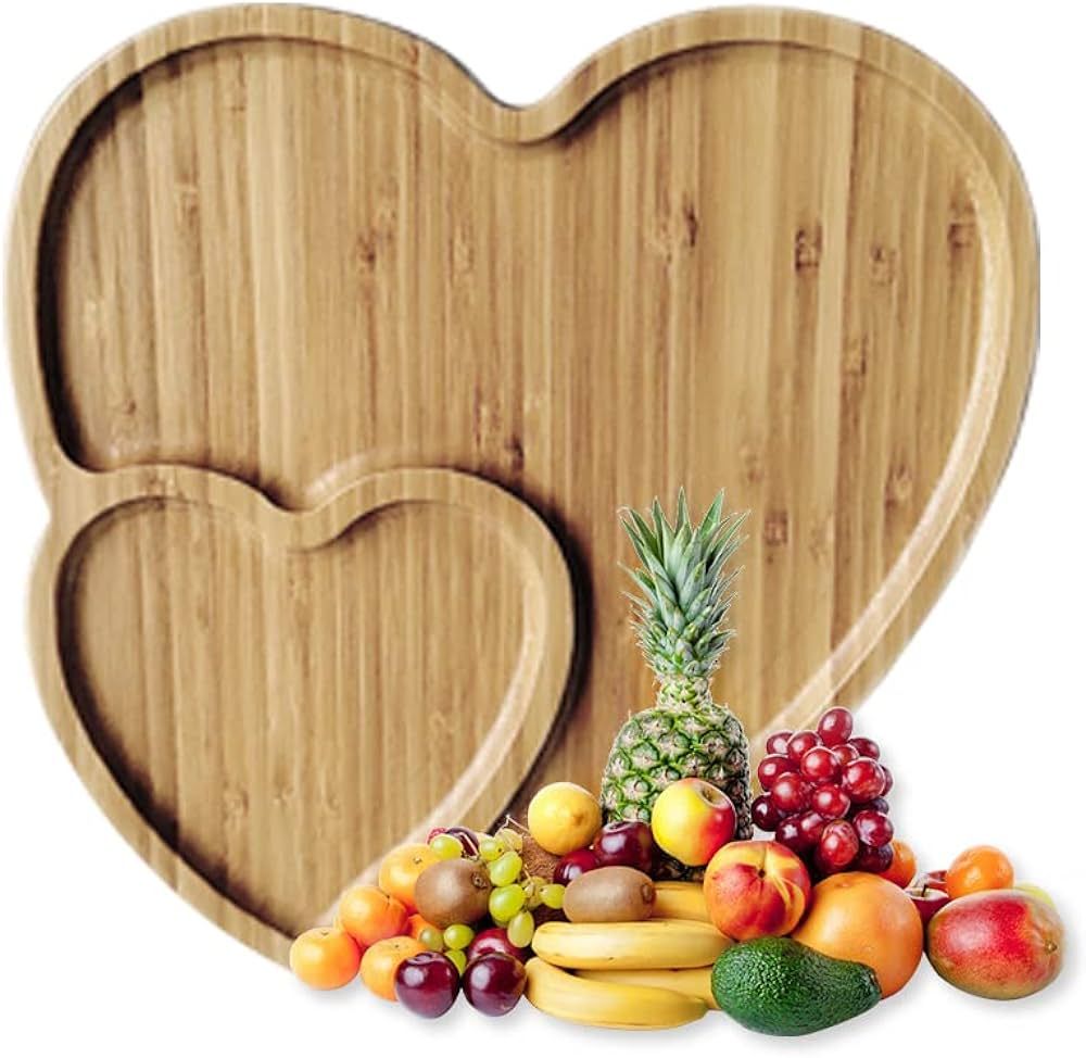 BWWNBY Wooden Serving Tray Heart Shaped Cheese Board Salad Plate Dinner Plate Cake Plate Decorati... | Amazon (US)