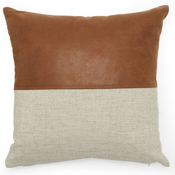MoDRN Industrial Mixed Material Decorative Square Throw Pillow, 16" x 16", Faux Leather | Walmart (US)