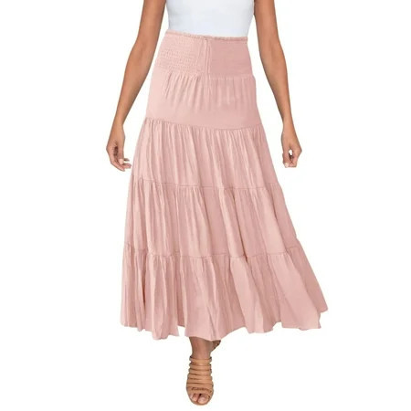 JBXKXYW Women s Skirts Women s Summer Elastic High Waist Boho Maxi Skirt Casual Drawstring A Line Long Skirt Slirts Womans Skirt Skirts for Woman(Pink M) | Walmart (US)