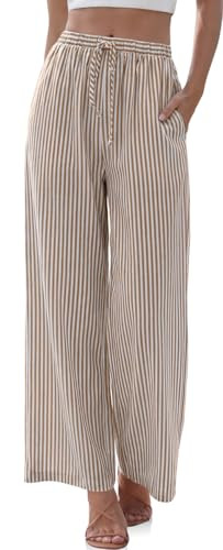 TARSE Womens Linen Striped Gingham Wide Leg Pants Palazzo Drawstring Lounge Pajama Pants Cute Cas... | Amazon (US)