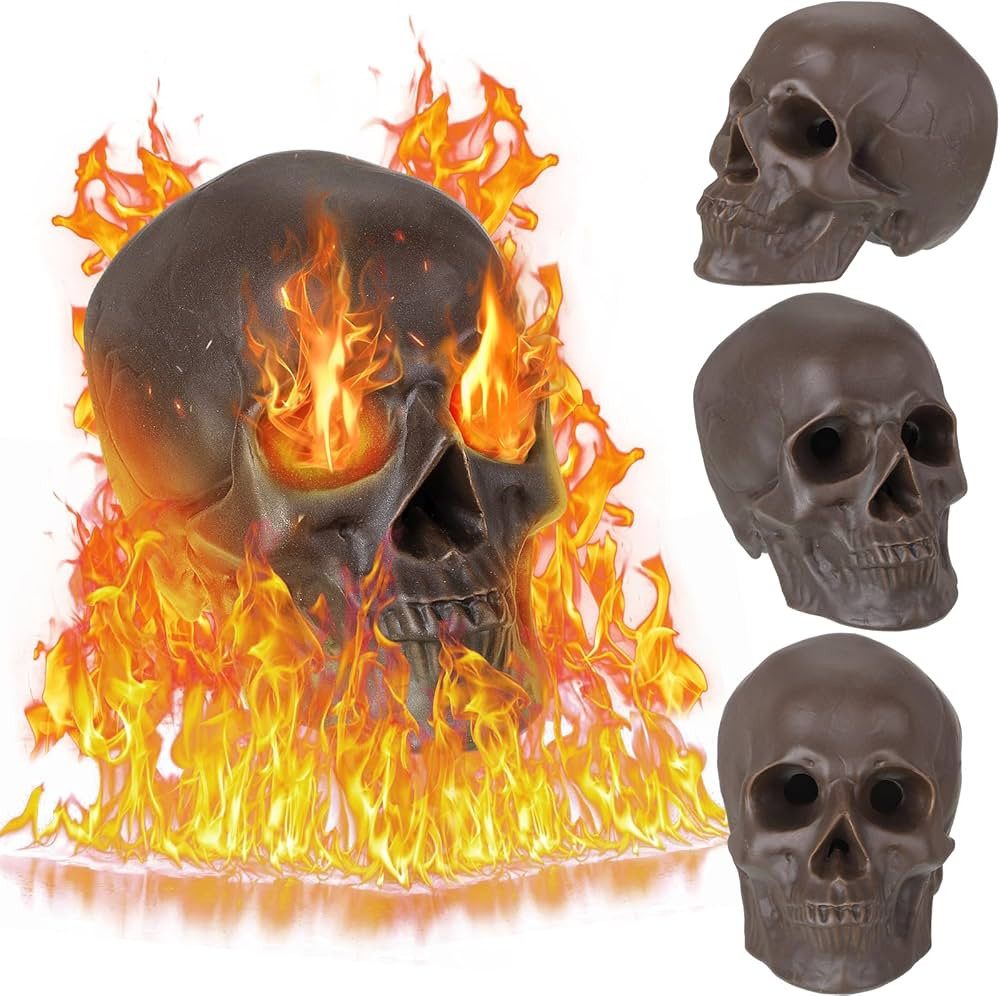 Tanlade 2 Pcs Imitated Human Skull Gas Log for Indoor or Outdoor Fireplaces Ceramic Fireproof Fir... | Amazon (US)
