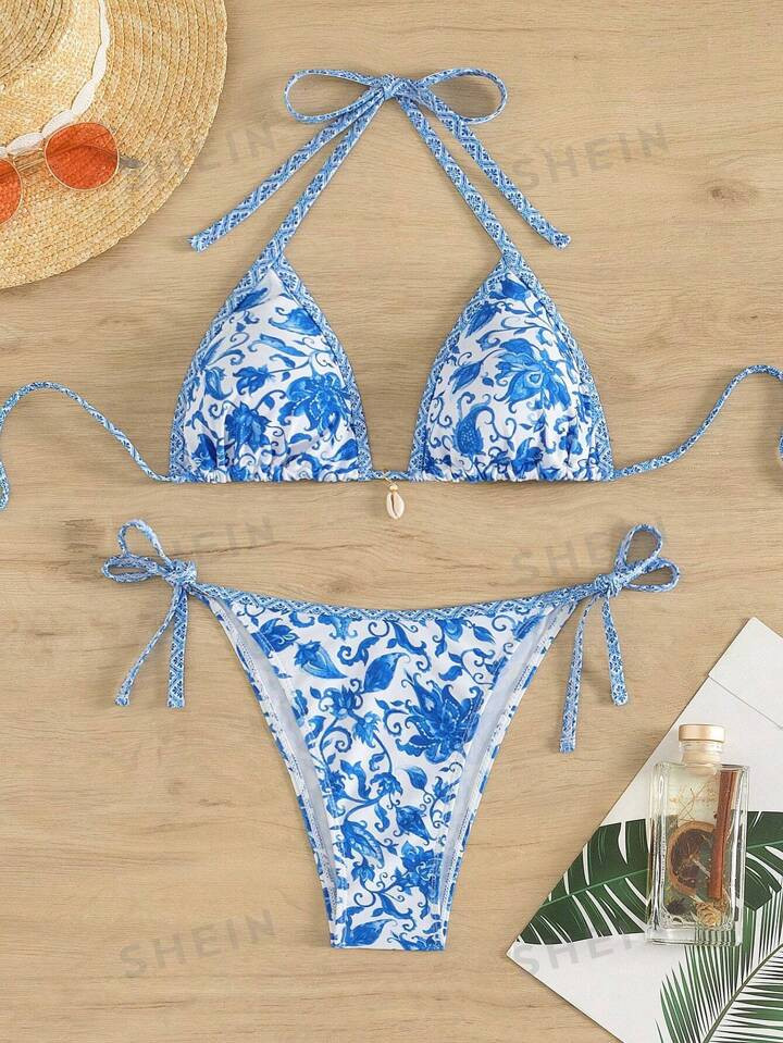 SHEIN Swim BohoFeel Flower Print Two-Piece Swimsuit Set Carnival | SHEIN