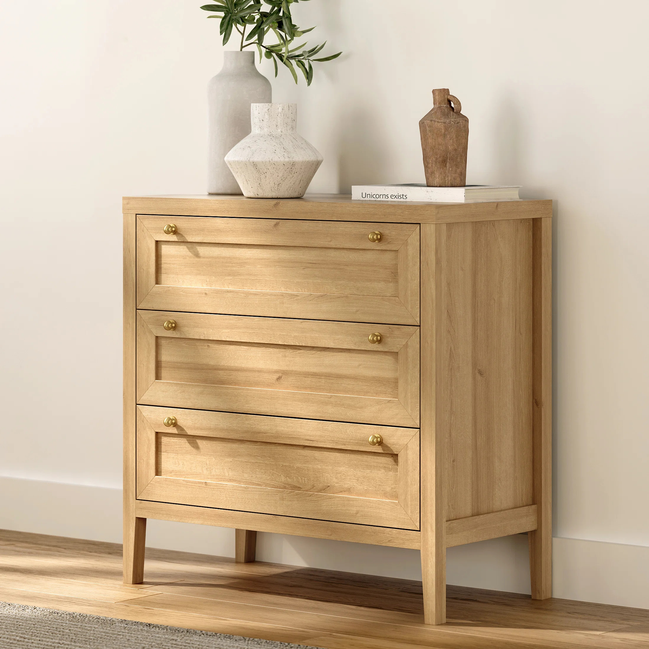 Stribling Farmhouse 3 Drawer Dresser, Wide Chest Of Drawers, Three Drawer Nightstand | Wayfair North America