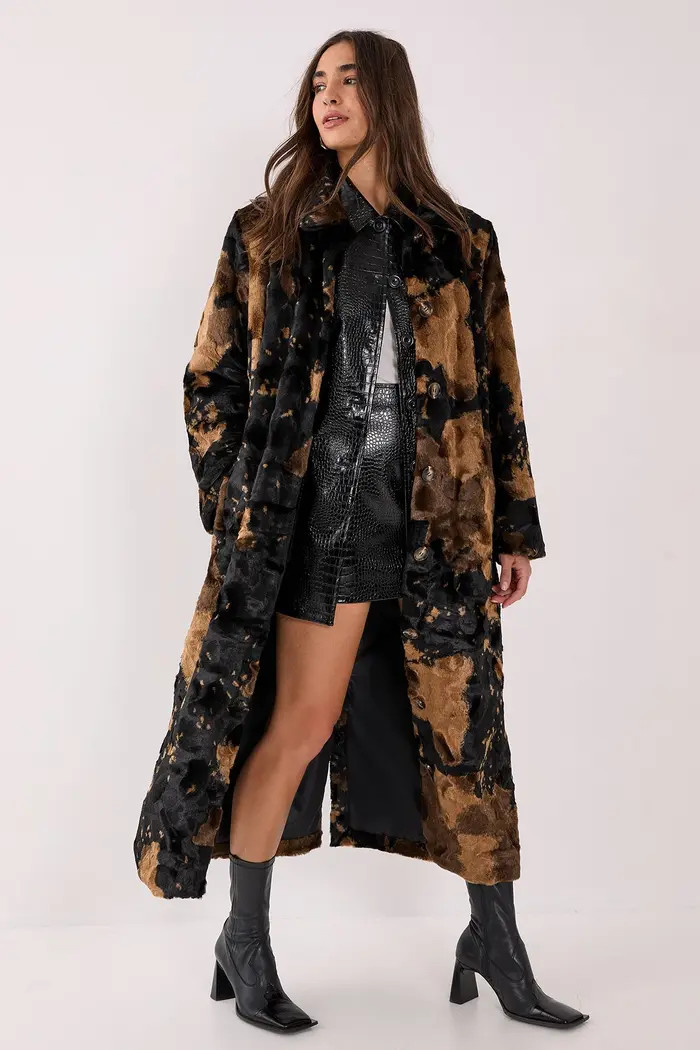 NASTY GAL Cow Print Faux Fur Longline Coat | Nordstrom | Nordstrom