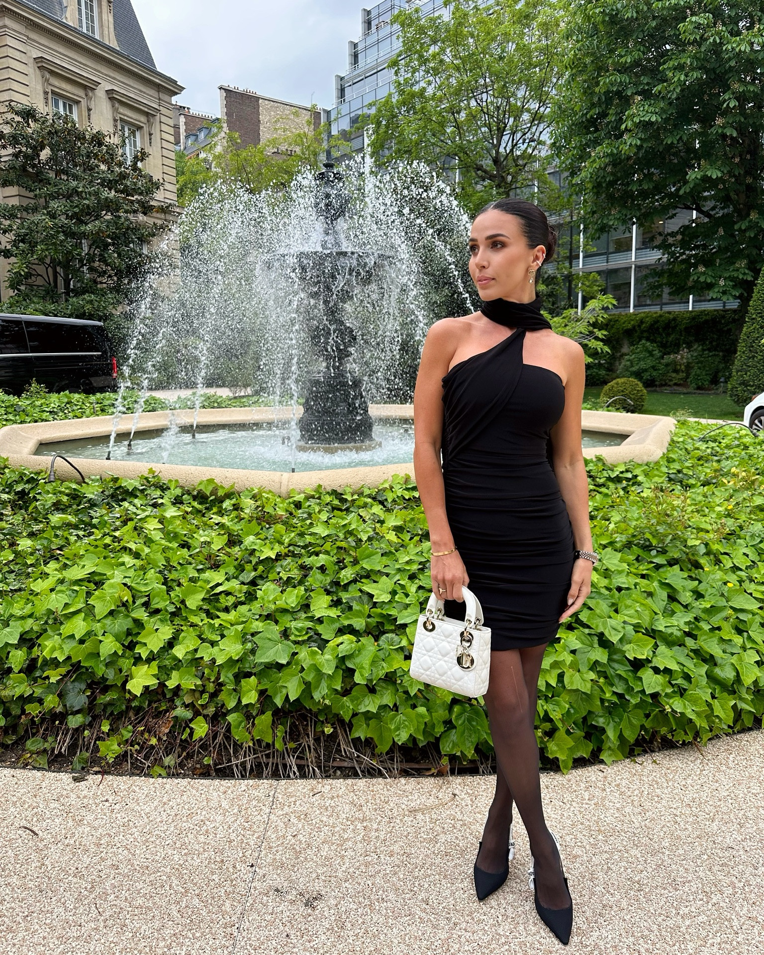 Scarf dress for dinner in Paris! Loved this chic dress - the collar and scarf train are attached and part of the dress and gives it an edge! I’m wearing a UK size 8 (US size 2/4)

#LTKeurope #LTKfrance #LTKtravel