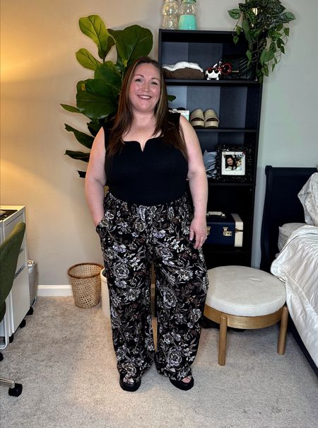 Petite Plus Size Date Night Outfit! Jess is wearing an Ava and Viv tank from Target in a size XXL, a pair of wide leg pants from Maurices in a size XXL Short, and a pair of wide width platform sandals from Torrid!

#LTKcurves #LTKstyletip #LTKSeasonal