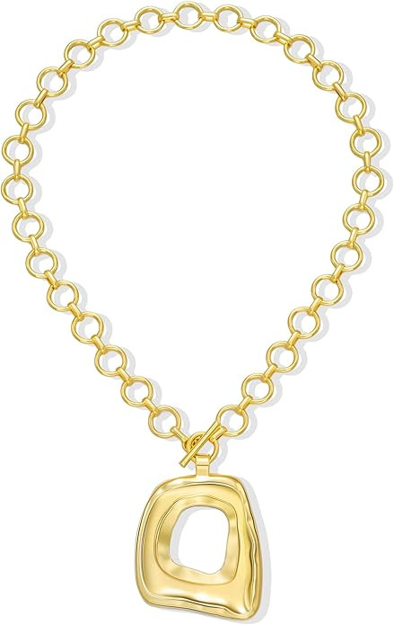 17 MILE Chunky Gold Necklace for Women, 14K Gold Plated Vintage Boho Big Matte Asymmetrical Hollo... | Amazon (US)