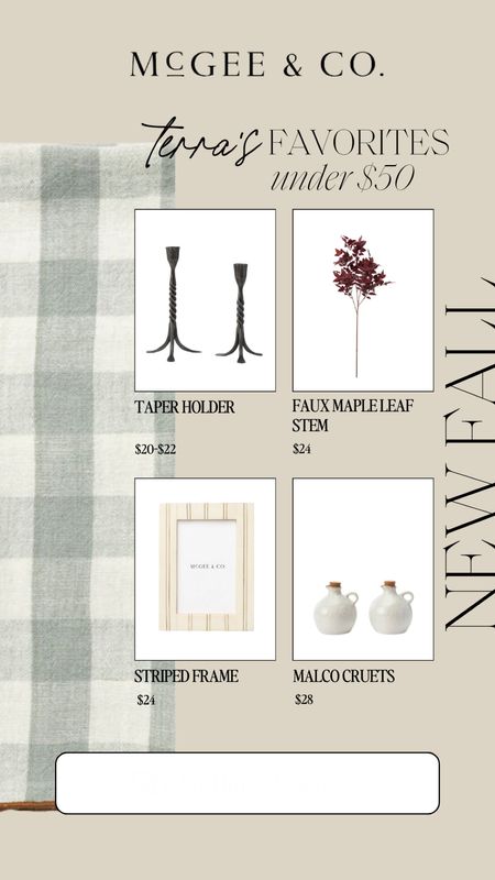 New Fall Launch at McGee and Co under $50 / Maple Branches / Candlestick holder / Cream and Stripe Picture Frame / Kitchen Decor :/ Dining Room / 

#LTKhome #LTKSeasonal #LTKunder50