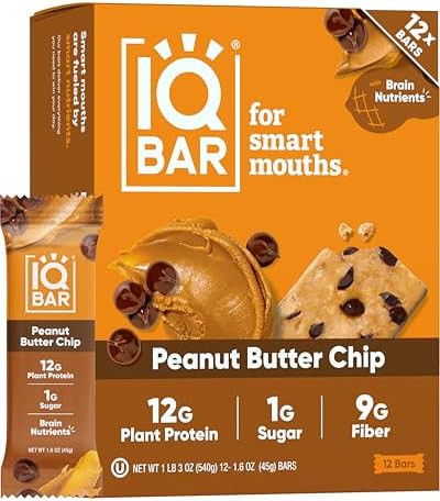 IQBAR Clean Plant Protein Bars - Peanut Butter Chip - 12 Count - Keto, Vegan, High Fiber, Gluten ... | Amazon (US)