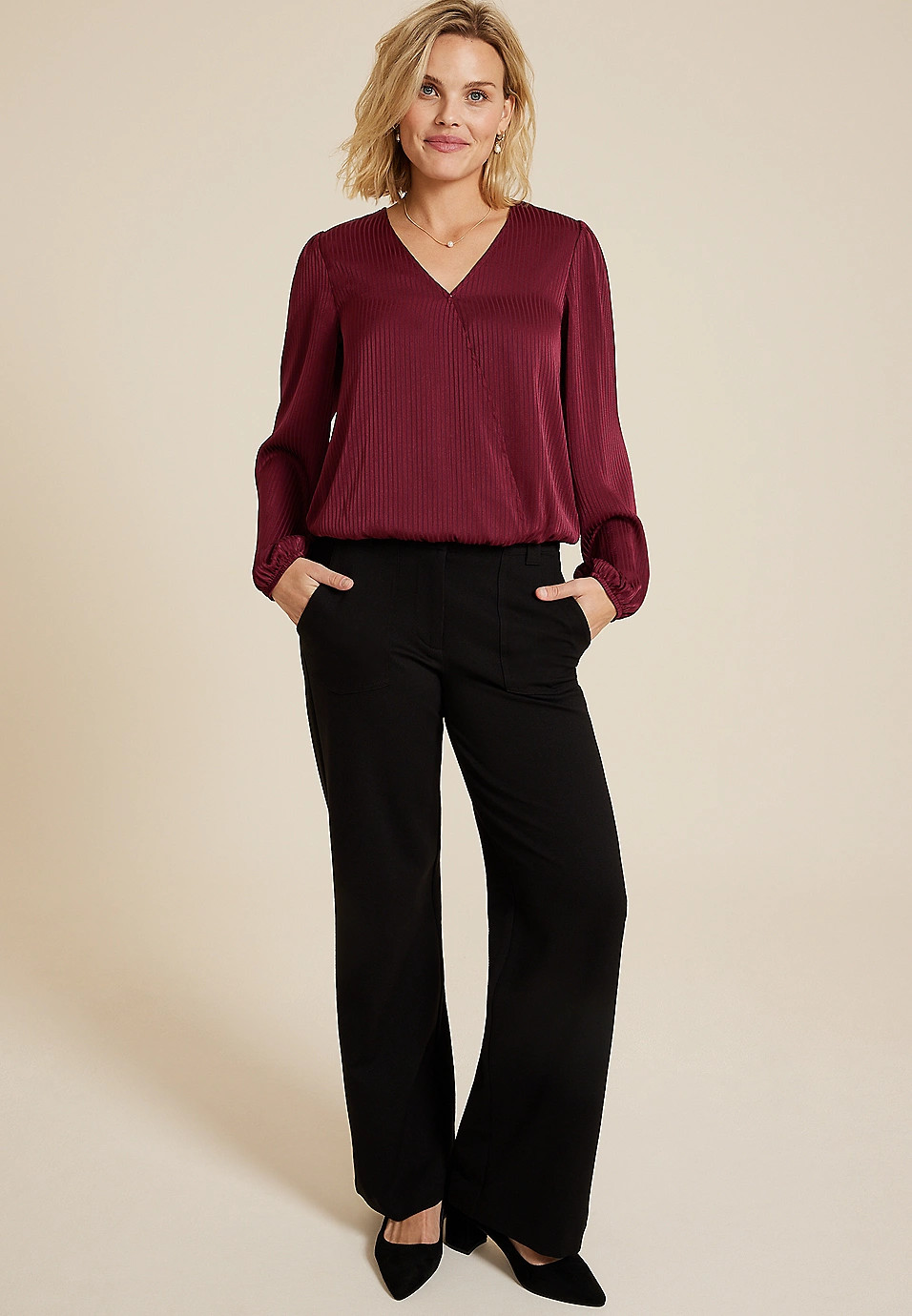 Bubble Hem Long Sleeve Blouse | Maurices