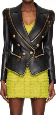 Women Tailored Leather Jacket Model Double Breast Coat | eBay | eBay US