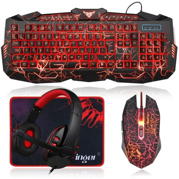 BlueFinger Gaming Keyboard Mouse Headset Combo,USB Wired Crack Backlit Keyboard,114 Keys Letters ... | Walmart (US)