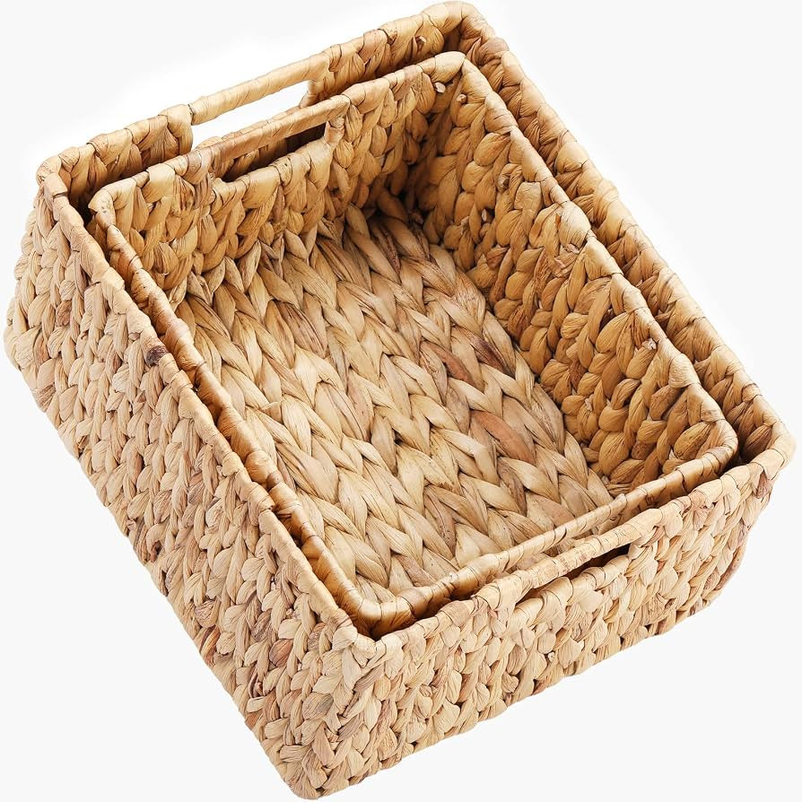 HOONEX Water Hyacinth Storage Baskets, Wicker Baskets for Organizing, Hand Woven Baskets with Car... | Amazon (US)