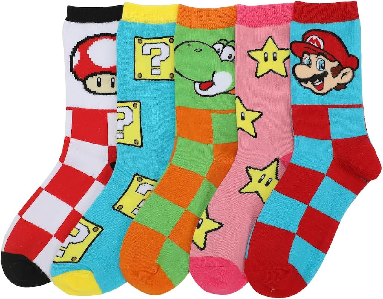 Bioworld Super Mario Bros. Adult Crew Socks 5-Pack | Amazon (US)