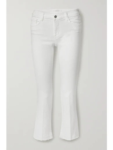 J Brand - Selena Frayed Mid-rise Bootcut Jeans - White | NET-A-PORTER (US)