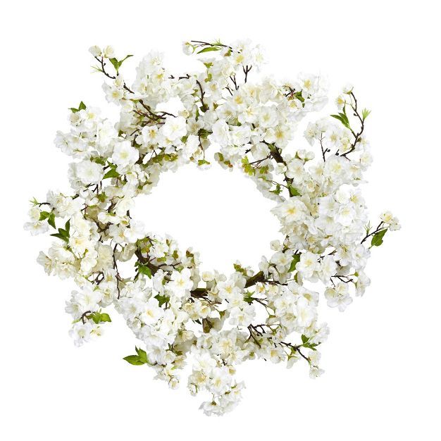 24" Artificial Cherry Blossom Wreath - Nearly Natural | Target