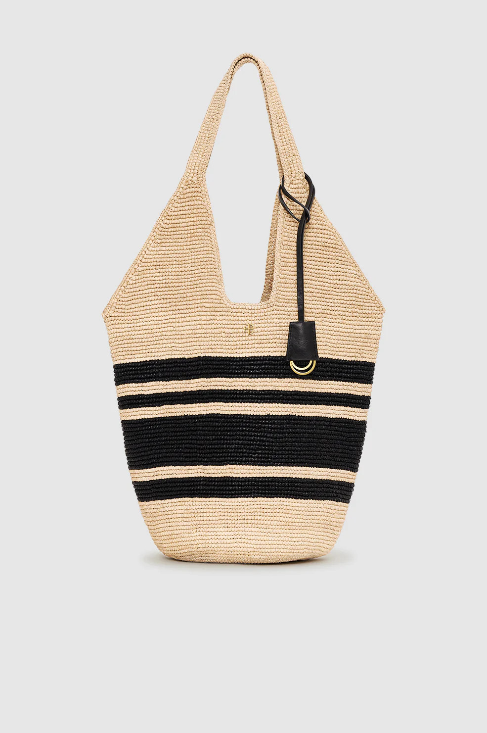 Leah Stripes Hobo Raffia - Black And Natural Stripe | Anine Bing