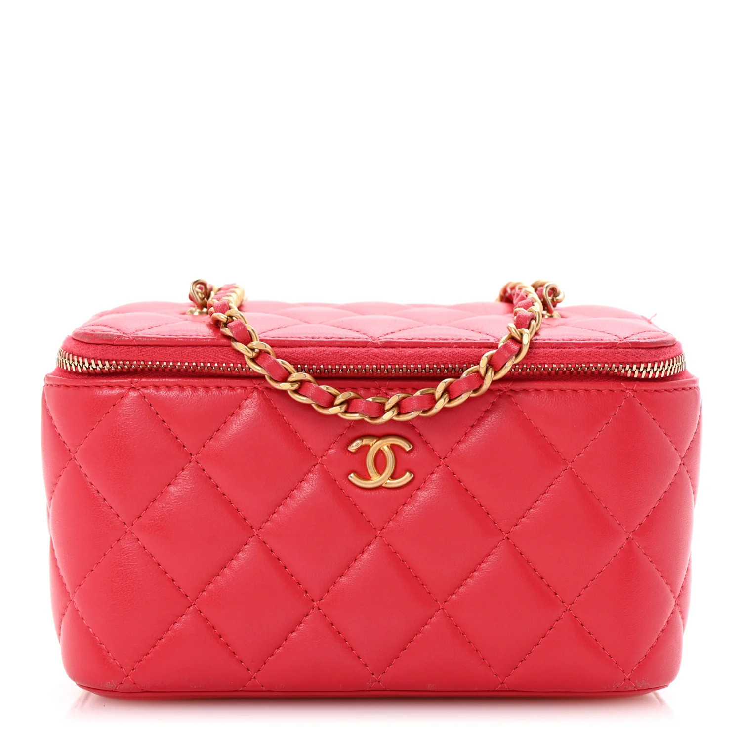 Chanel Lambskin Quilted Small Pearl Crush Vanity Case With Chain Red 1695079 | FASHIONPHILE (US)