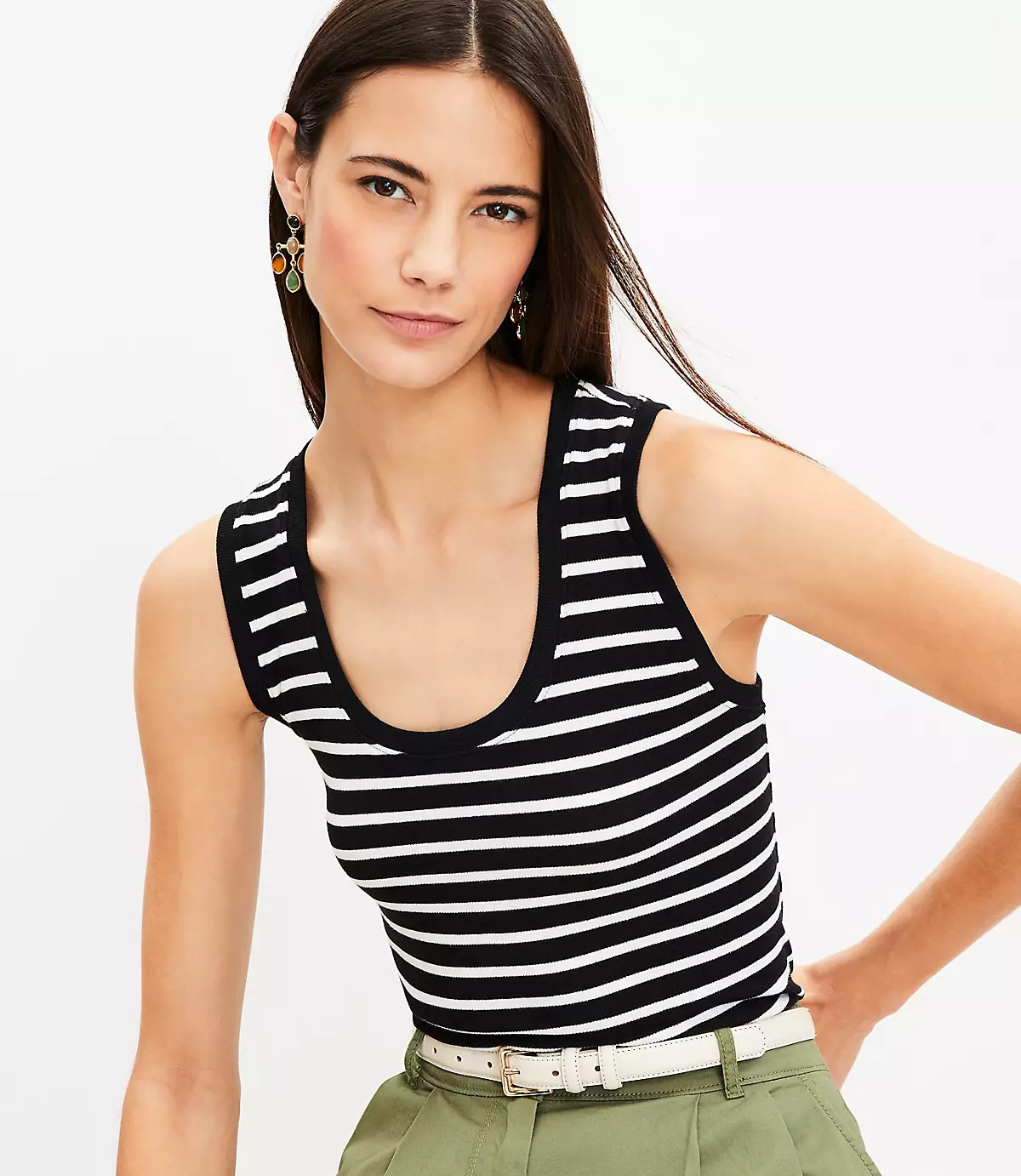 Stripe Perfect Ribbed Scoop Neck Tank Top | LOFT