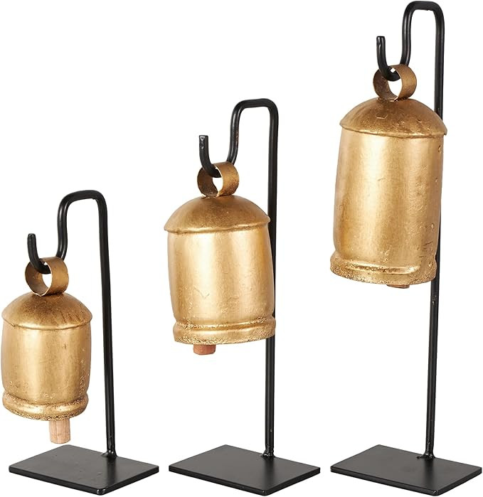 Deco 79 Metal Bell Indoor Outdoor Decorative Cow Bells Meditation Bell with Black Stand and Brown... | Amazon (US)