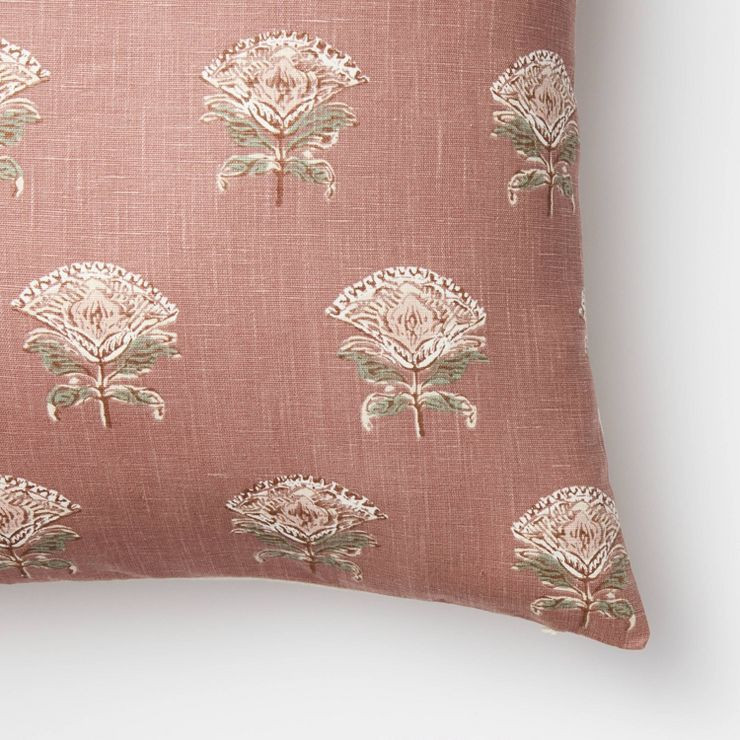 Floral Block Print Square Throw Pillow with Tassel Zipper Mauve - Threshold™ designed with Stud... | Target
