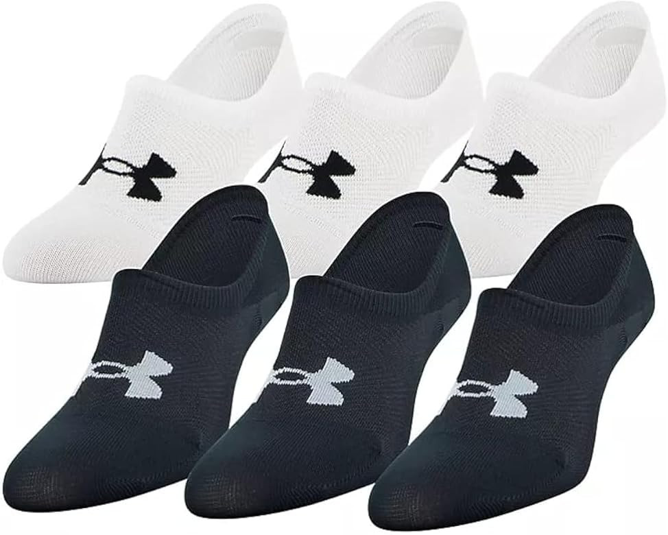 Under Armour Women's 6 Pack Essential Ultra Low Socks, Medium, Black/White | Amazon (US)