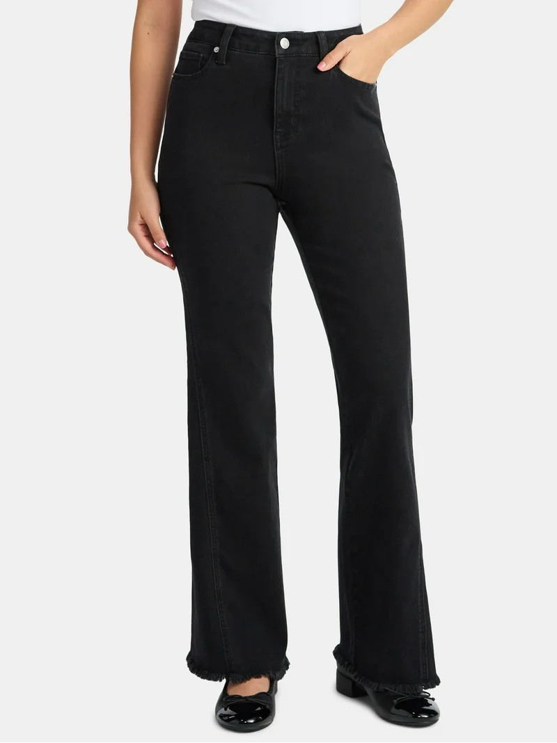 Time and Tru Women's High Rise Flare Jeans With Side Seam Details, 32" Inseam, Sizes 0-20 | Walmart (US)