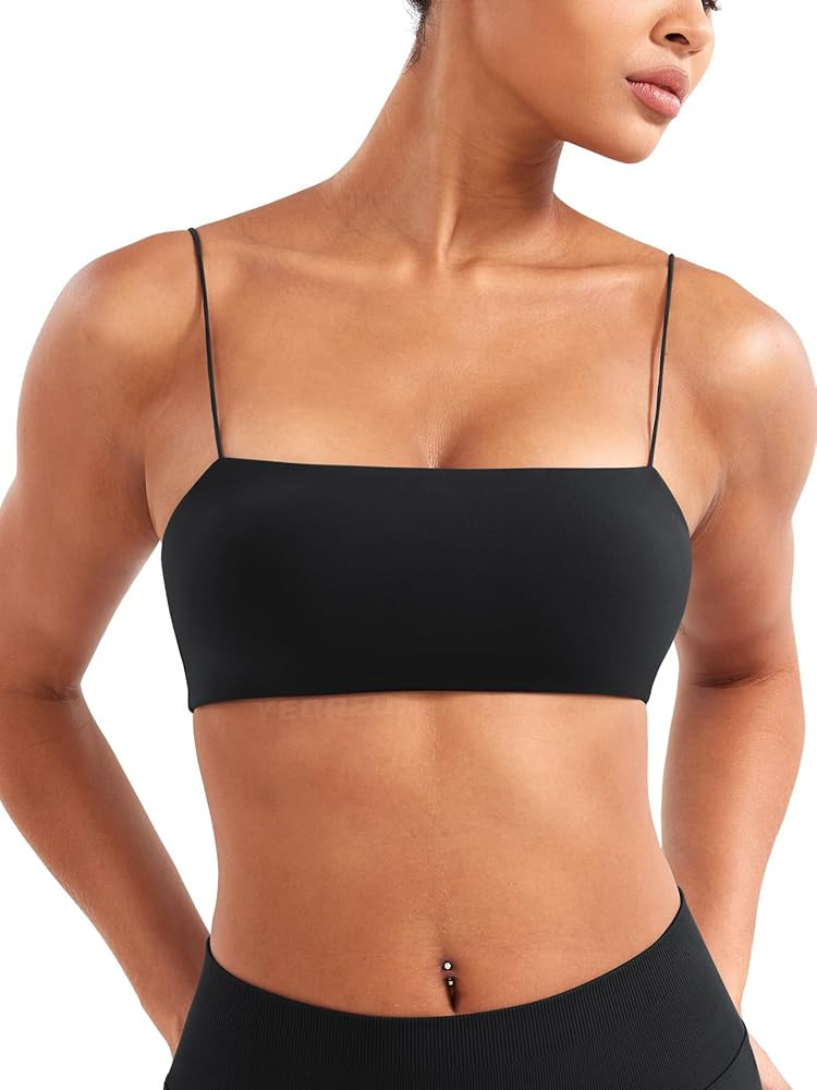 YEOREO Women's Spaghetti Strap Sports Bra Enidy Square Neck Yoga Wireless Low Impact Padded Seaml... | Amazon (US)