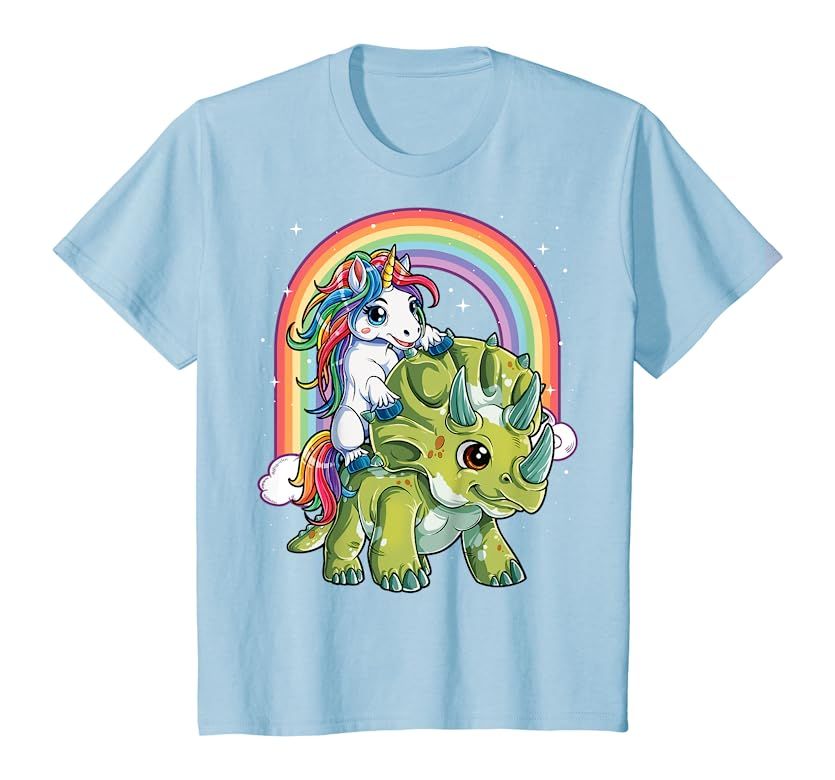 Unicorn Riding Dinosaur Triceratops Funny Boys Girls Rainbow T-Shirt : Clothing, Shoes & Jewelry | Amazon (US)