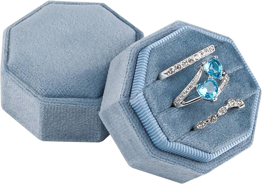 Velvet Ring Box for Proposal 3 Slots Octagon Wedding Ring Storage Jewelry Boxes, Perfect for Enga... | Amazon (US)